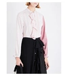 Jw Anderson Ruffled-front Striped Silk-charmeuse Tunic Top In Ruby