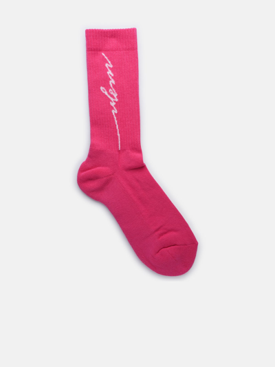 Msgm Logo-intarsia Cotton Socks In Pink