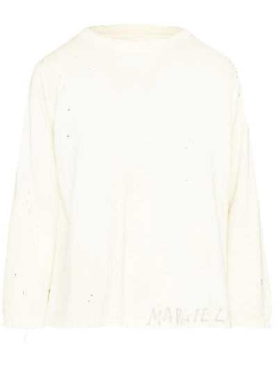 Maison Margiela Handwritten Cotton Sweatshirt In White