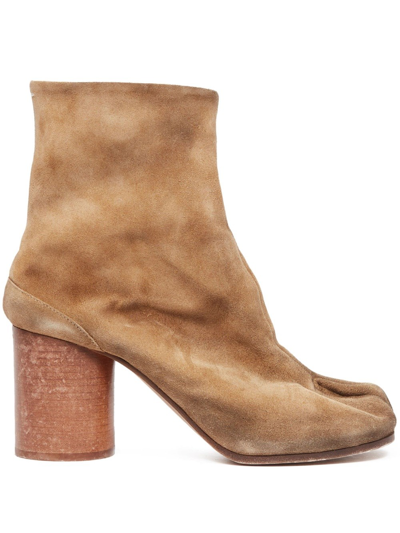 Maison Margiela 80mm Tabi Suede Ankle Boots In Brown