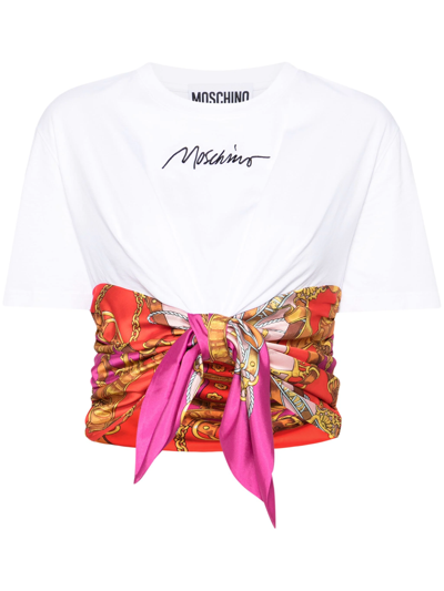 Moschino Scarf-detailed Cropped T-shirt In White