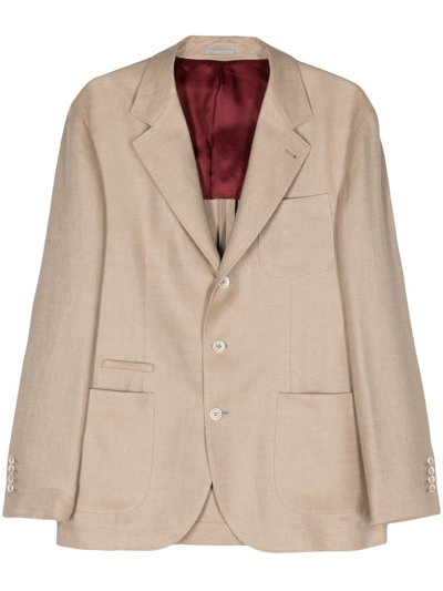 Brunello Cucinelli 单排扣亚麻混纺西装夹克 In Nude & Neutrals