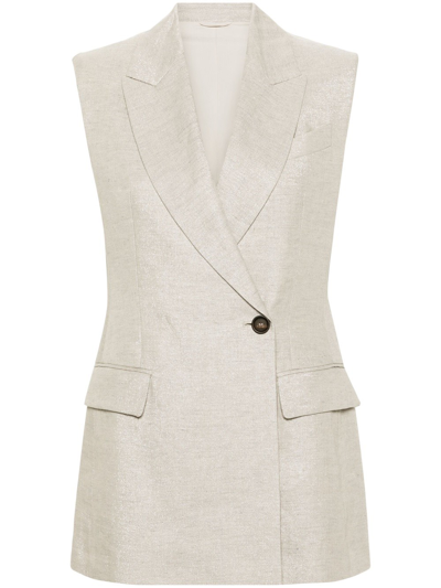 Brunello Cucinelli Metallic-threading Sleeveless Blazer In Grey