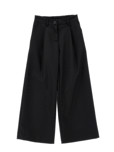 Monnalisa Viscose Trousers With Rhinestones In Black