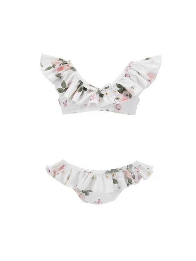 Monnalisa Kids'   Flower Two-piece Swimsuit In White