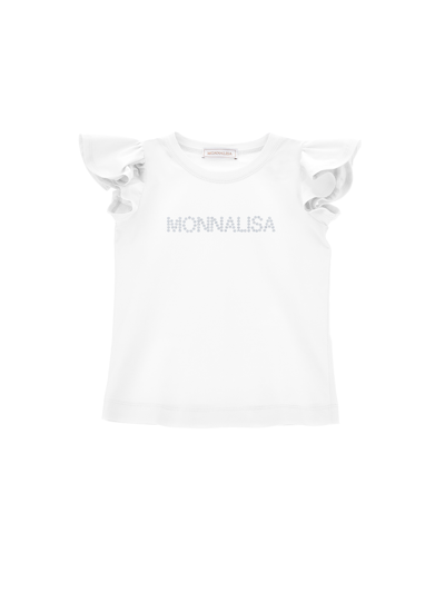 Monnalisa Studded Logo Jersey T-shirt In White
