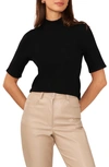 Halogen Short Sleeve Mock Neck Rib Sweater In Rich Black