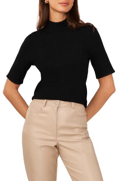 Halogen Short Sleeve Mock Neck Rib Sweater In Rich Black