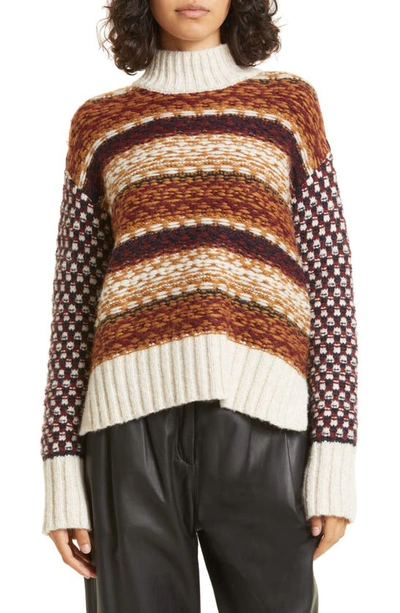 Veronica Beard Clary Turtleneck Wool-blend Sweater In Brown Multi
