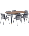 Armen Living Messina And Carlo Velvet 7pc Rectangular Dining Set In Gray
