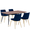 Armen Living Messina Velvet 5pc Rectangular Dining Set In Blue