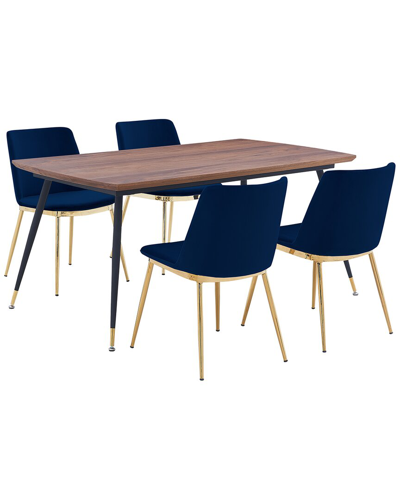Armen Living Messina Velvet 5pc Rectangular Dining Set In Blue