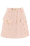 Balmain Light-pink Frayed Tweed Mini Skirt In Wool Blend Woman In Pink