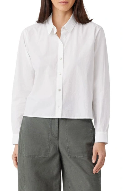 Eileen Fisher Button-down Organic Cotton Poplin Shirt In White