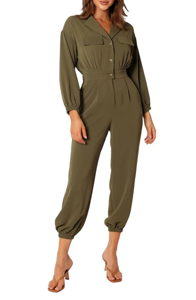 Petal And Pup Millie Long Sleeve Utility Jumpsuit In Olive