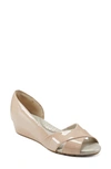 Easy Spirit Women's Bernie Open Toe Slip-on Dress Wedge Pumps In Medium Natural Patent Leather