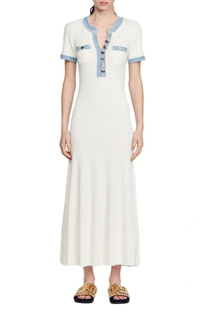 Sandro Alecia Ribbed Midi Dress In White