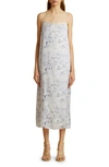 Khaite Sicily Toile-print Sleeveless Midi Shift Dress In Cream / Blue