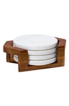 Nambe Chevron Coaster Set With Holder In Acacia Wood And Marble In Brown