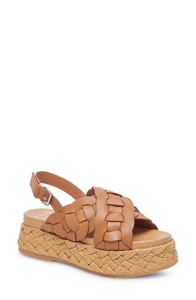 Dolce Vita Winder Basketweave Slingback Platform Sandal In Tan Leather