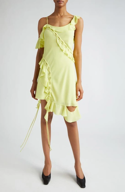 Acne Studios Daky Asymmetric Ruffle Lace-up Detail Dress In Yellow