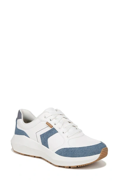 Dr. Scholl's Women's Hannah Retro Trainers In White,blue Faux Leather,fabric