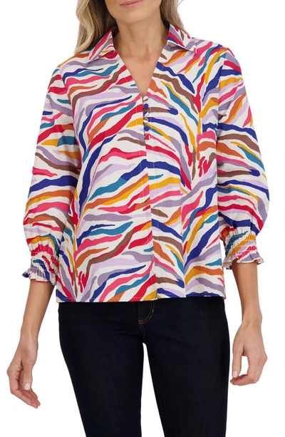 Foxcroft Alexis Colorful Zebra Popover Top In Multi