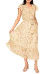 GIBSONLOOK FLORAL FLUTTER SLEEVE MIDI DRESS