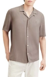 Allsaints Venice Camp Collar Ramskull Shirt In Brown