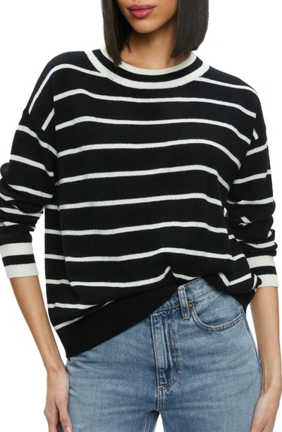 Alice And Olivia Fila Wool Blend Crewneck Sweater In Black/ecru