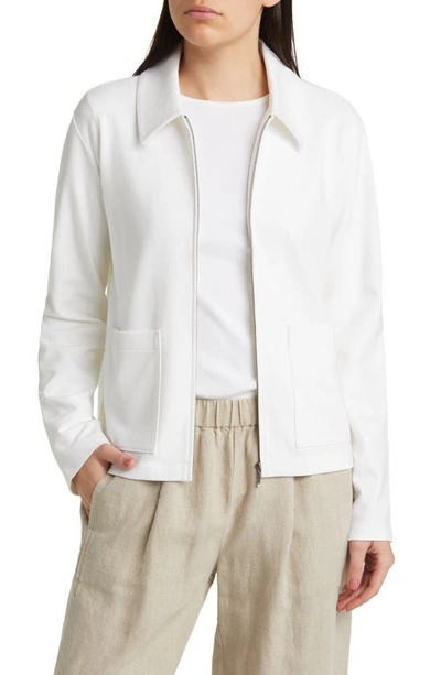 Eileen Fisher Zip-front Washable Flex Ponte Jacket In Ivory