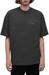 Allsaints Mens Washed Black Redact Graphic-print Relaxed-fit Organic-cotton T-shirt