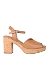 David Haron Woman Sandals Camel Size 10 Leather In Beige