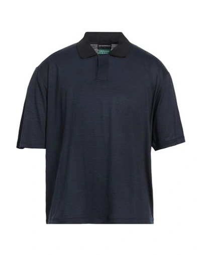 Emporio Armani Man Polo Shirt Midnight Blue Size S Virgin Wool, Viscose, Polyamide, Elastane