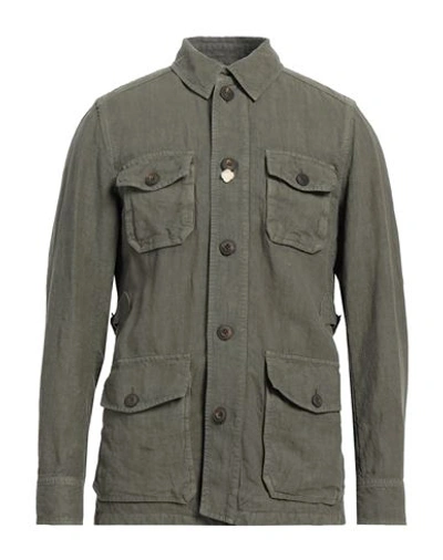 Lardini Man Jacket Military Green Size 46 Linen