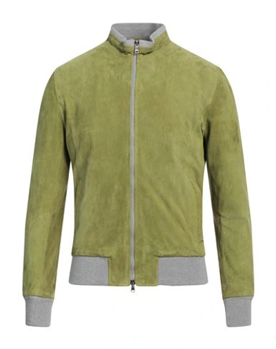 Barba Napoli Man Jacket Military Green Size 42 Leather