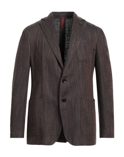 Ernesto Man Blazer Dark Brown Size 40 Silk, Linen, Cotton, Polyamide
