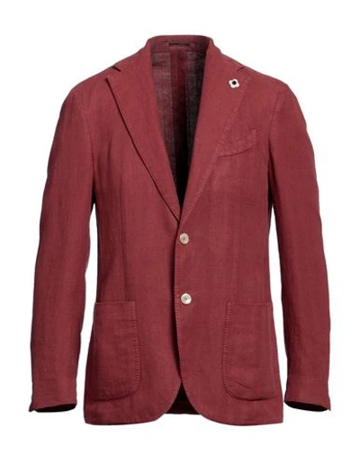 Lardini Man Blazer Brick Red Size 46 Cotton, Ramie, Linen, Elastane
