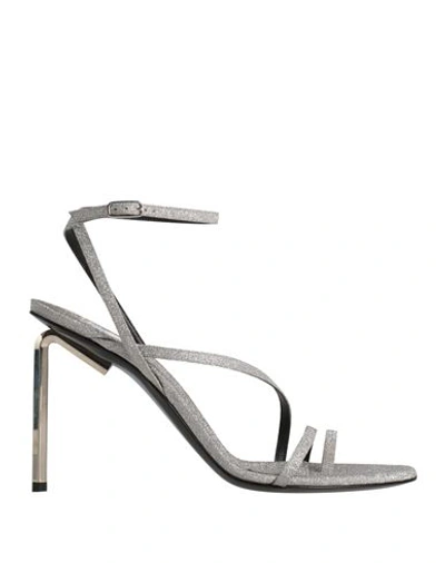 Off-white Woman Sandals Black Size 10 Leather In Silver