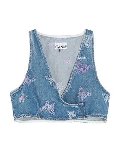 Ganni Woman Top Blue Size 6 Organic Cotton