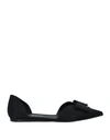 Emporio Armani Woman Ballet Flats Black Size 10.5 Textile Fibers In Black