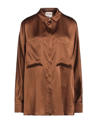 Semicouture Woman Shirt Brown Size 10 Acetate, Silk