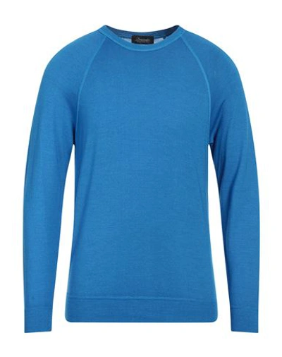 Drumohr Man Sweater Azure Size 46 Super 140s Wool In Blue