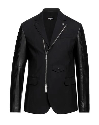 Dsquared2 Man Blazer Black Size 40 Virgin Wool, Elastane, Soft Leather