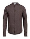 Alpha Studio Man Shirt Dark Brown Size 44 Linen