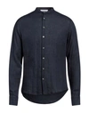 Alpha Studio Man Shirt Midnight Blue Size 44 Linen In Blue