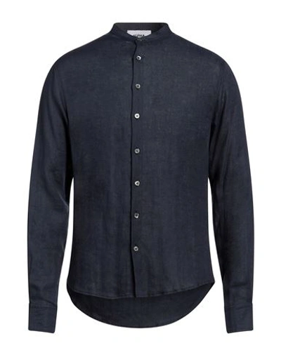 Alpha Studio Man Shirt Midnight Blue Size 44 Linen