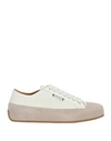 Emporio Armani Woman Sneakers Cream Size 7.5 Textile Fibers, Leather In White