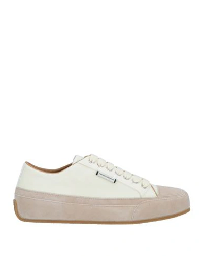 Emporio Armani Woman Sneakers Cream Size 6.5 Textile Fibers, Leather In White