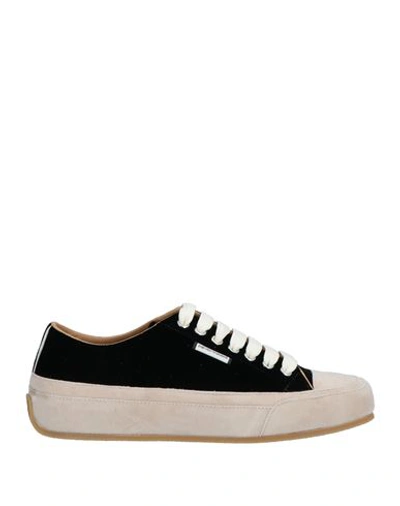 Emporio Armani Woman Sneakers Black Size 7.5 Textile Fibers, Leather